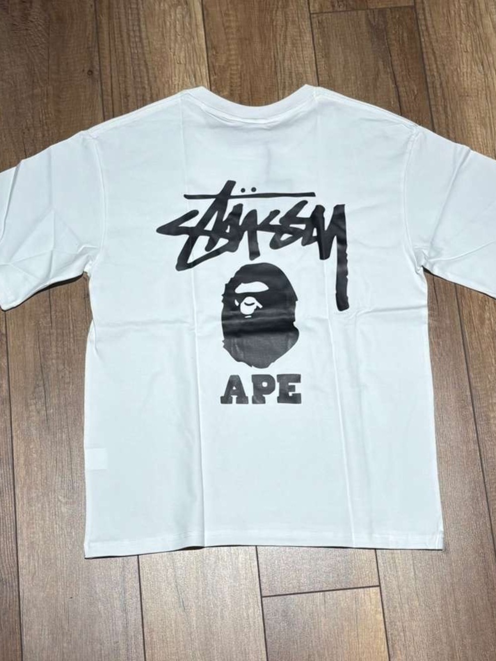 A Bathing Ape BAPE x Stussy White and Black Graphic Tee Shirt Brand New Mens